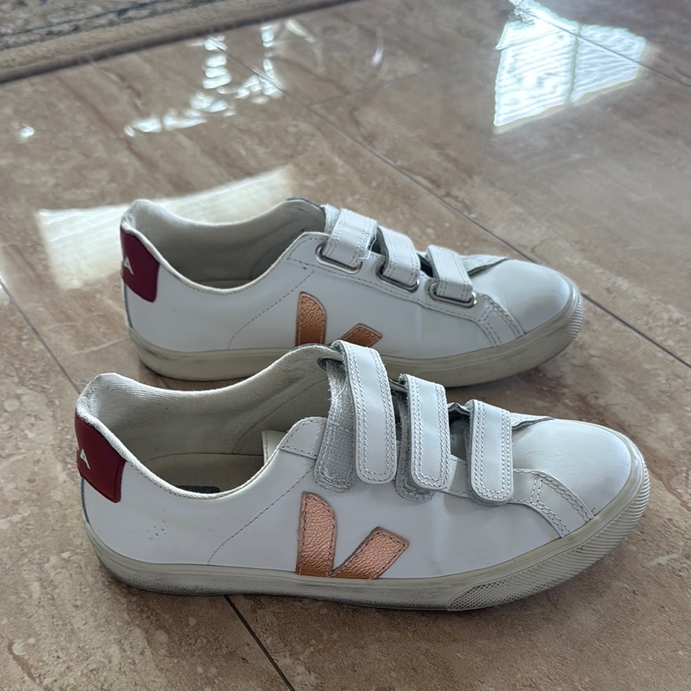 Veja White and Pink Sneakers